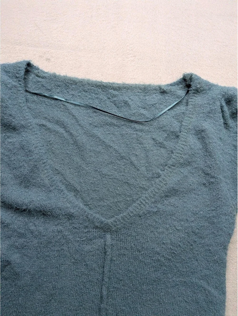Free People Sweater Womens S Blue V Neck Short Sleeve Cropped Fuzzy Knit